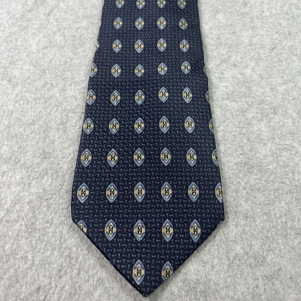Chaps Ralph Lauren Mens Tie Navy Blue Geometric Medallion Woven Wide Preppy